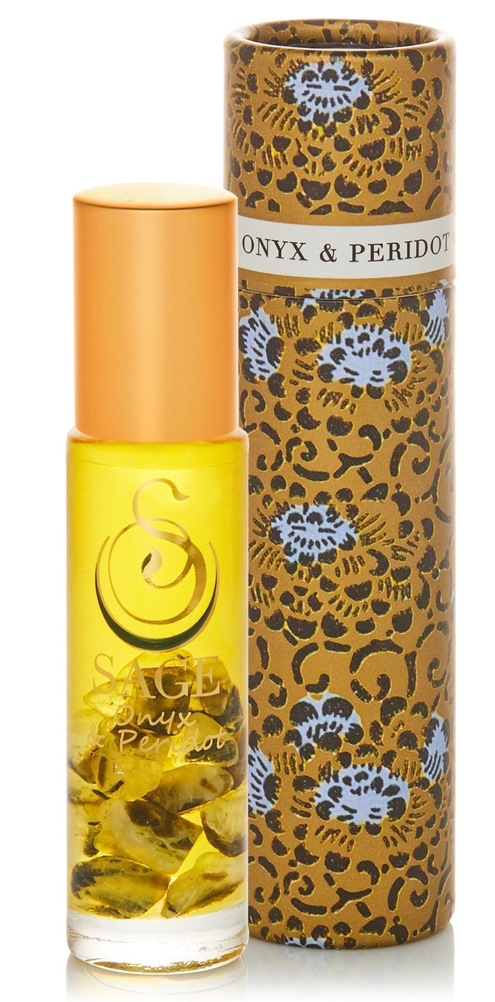 1/4 oz roll on Sage Onyx Peridot Perfume Oil with gemstones in reusable box Earthy Gender Neutral, Vegan, Cruelty free scent