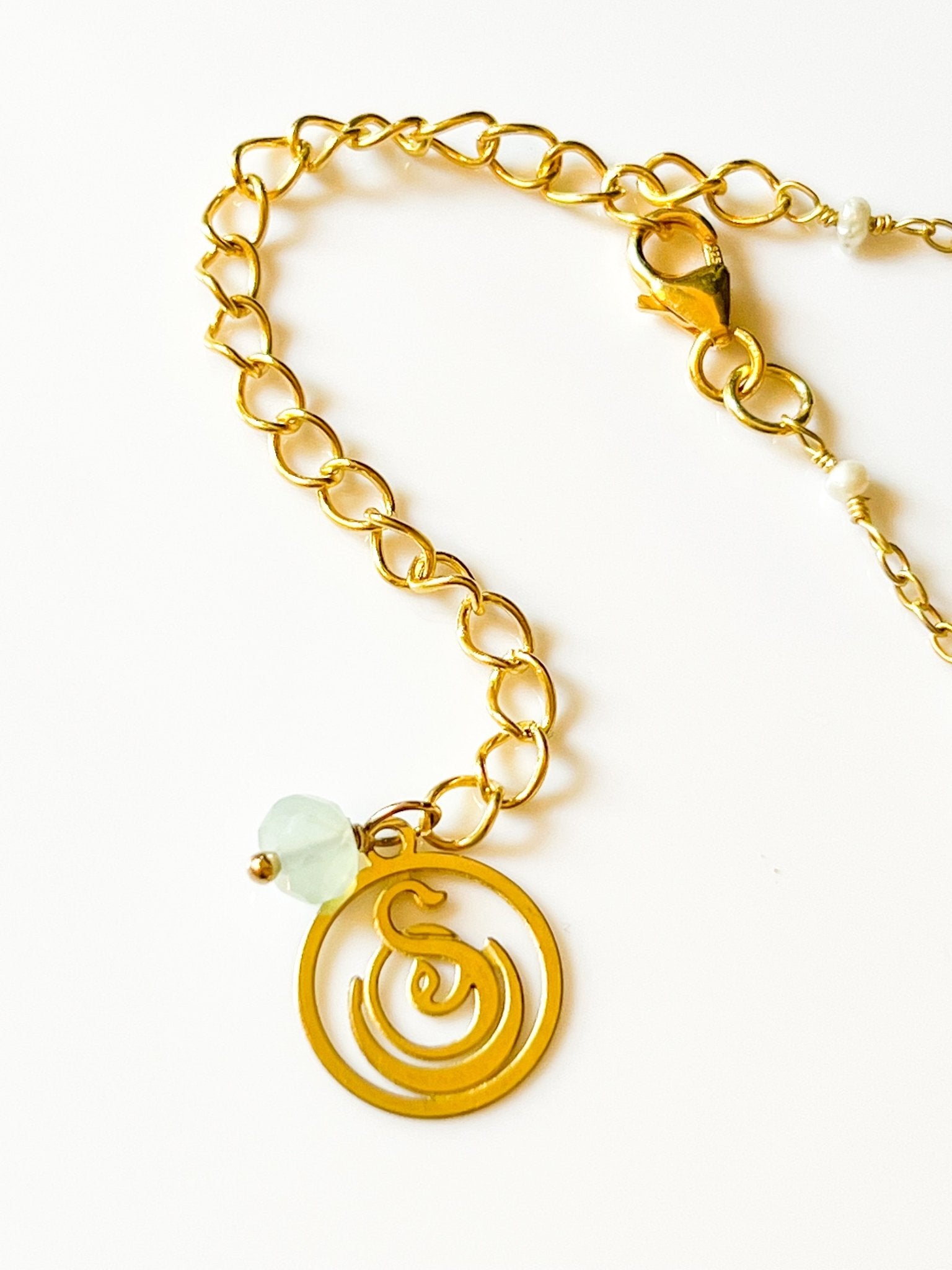 Opalite Charm Drop Necklace on Gold Chain with Freshwater Pearls by Sage Machado - The Sage Lifestyle