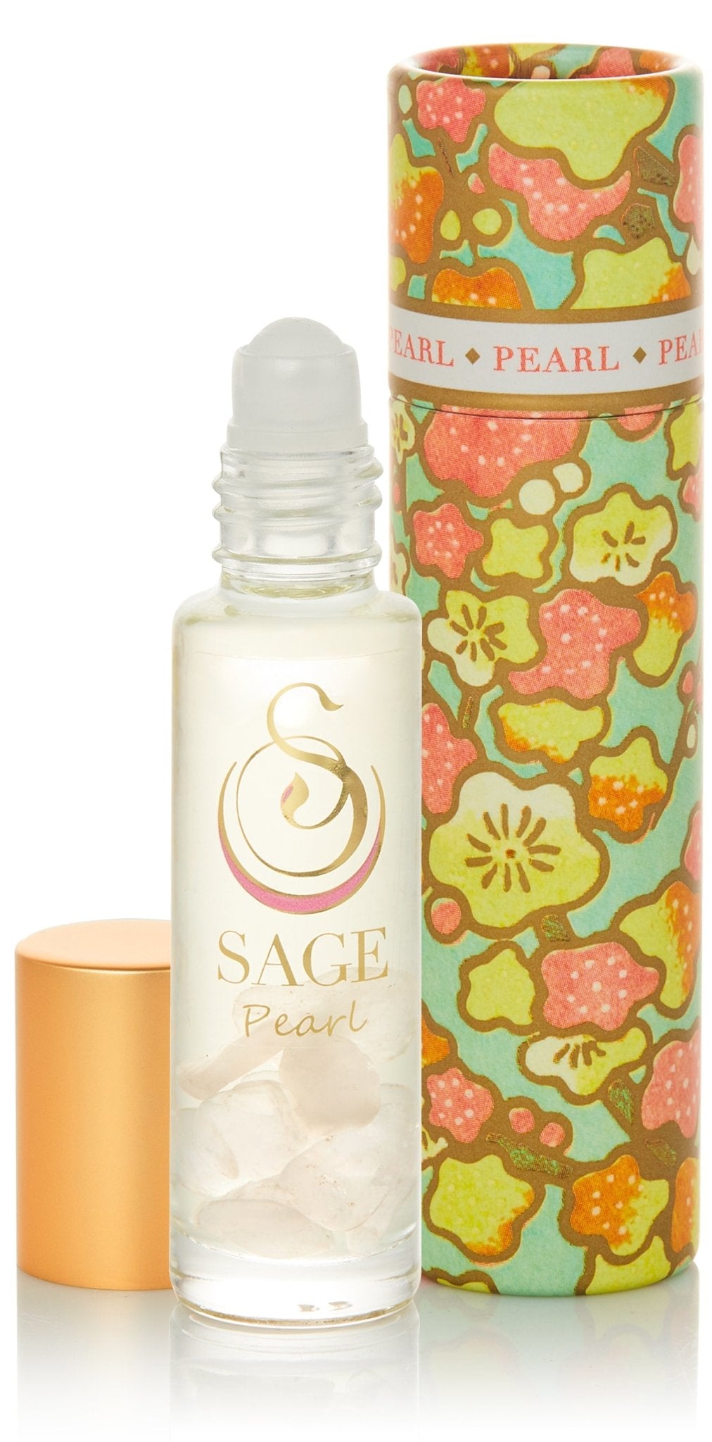 1/4 oz roll on Sage Pearl Perfume Oil with gemstones, reusable box subtle Gender-Neutral ,Vegan, Cruelty-free fragrance