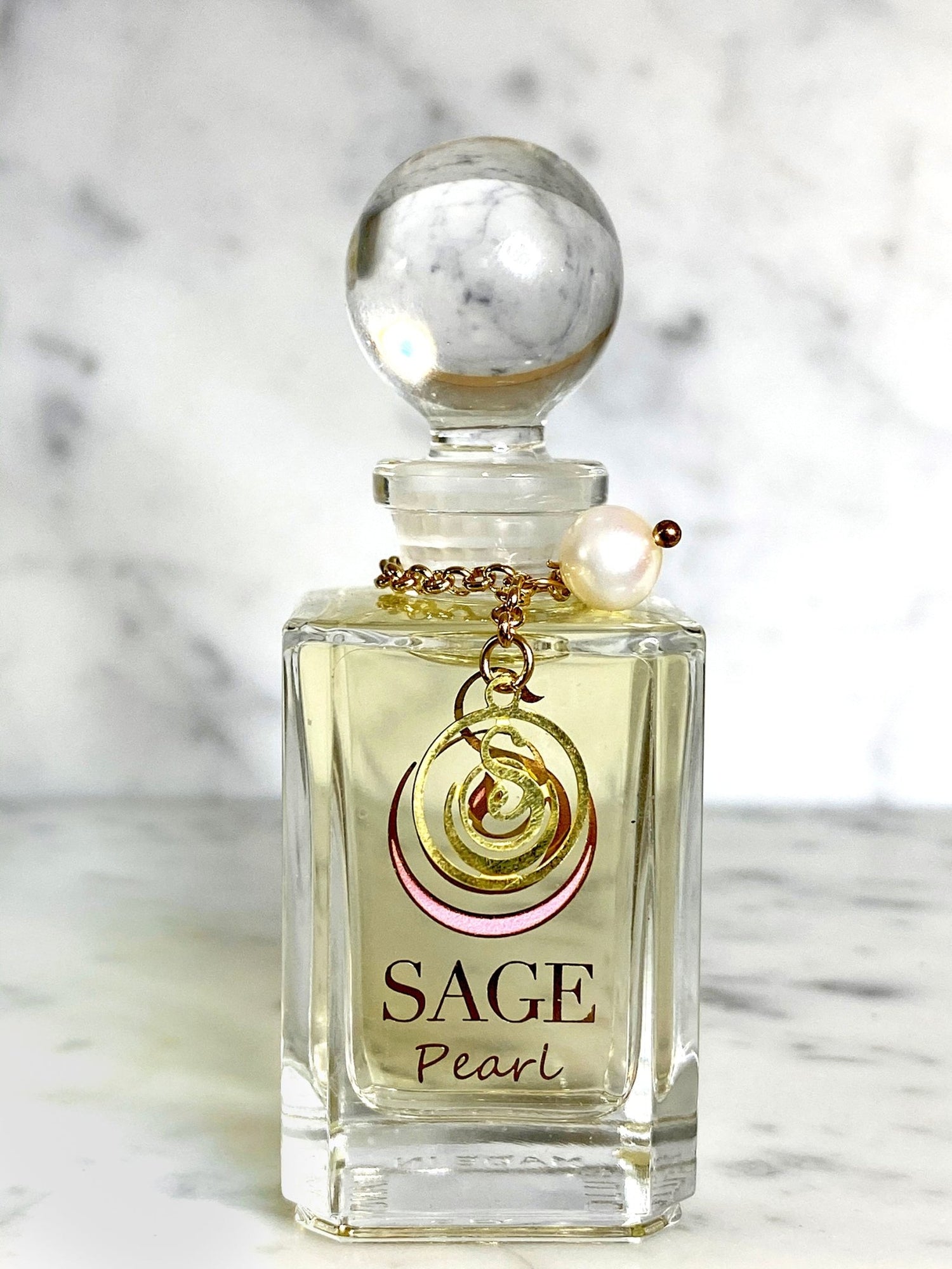1/2 oz Sage Pearl Perfume Oil Glass Vanity Bottle with gemstones. Subtle, Gender Neutral, Vegan and Cruelty free Scent