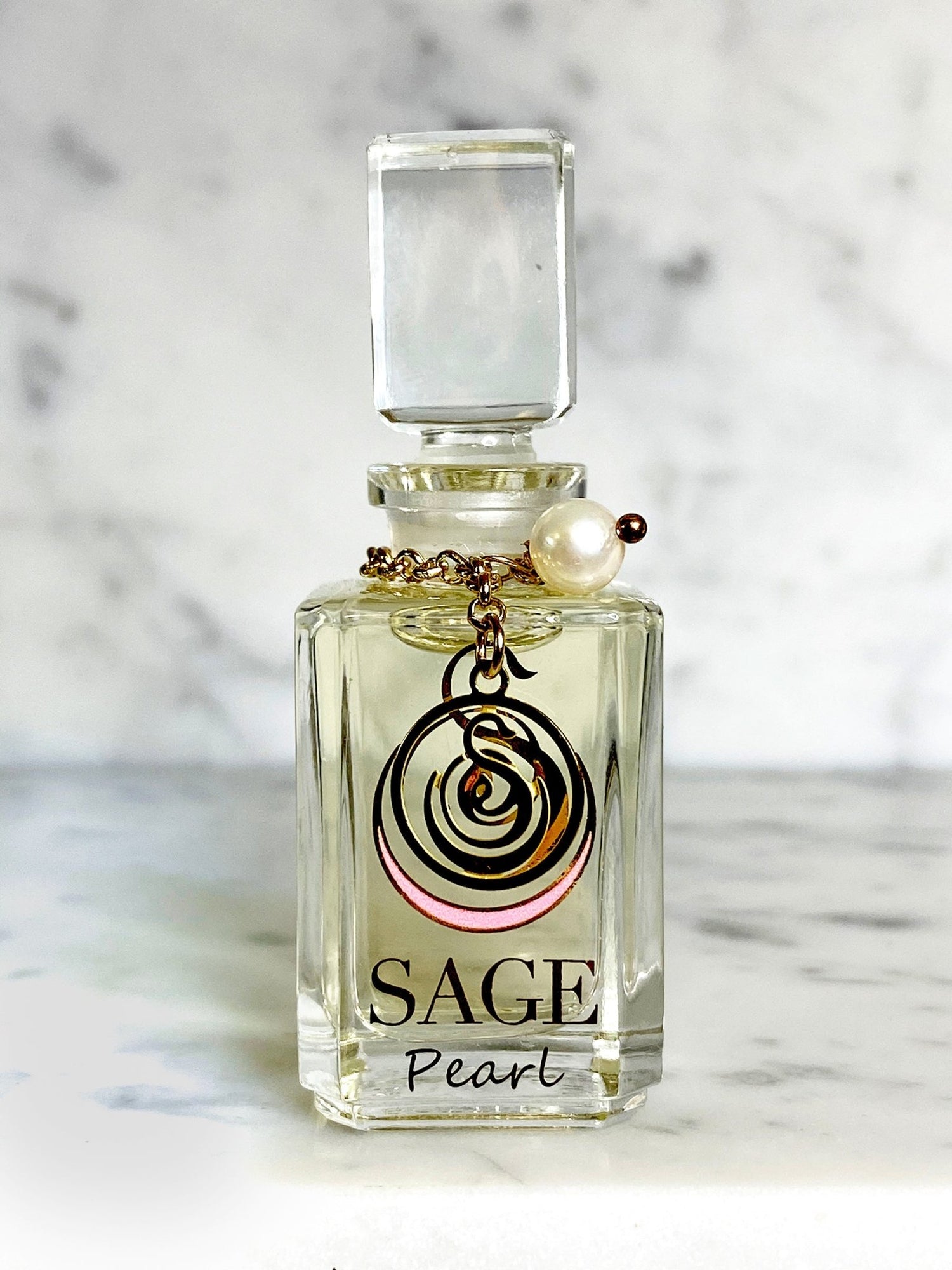 1/4 oz Sage Pearl Perfume Oil Glass Vanity Bottle with gemstones. Subtle, Gender Neutral, Vegan and Cruelty free Scent