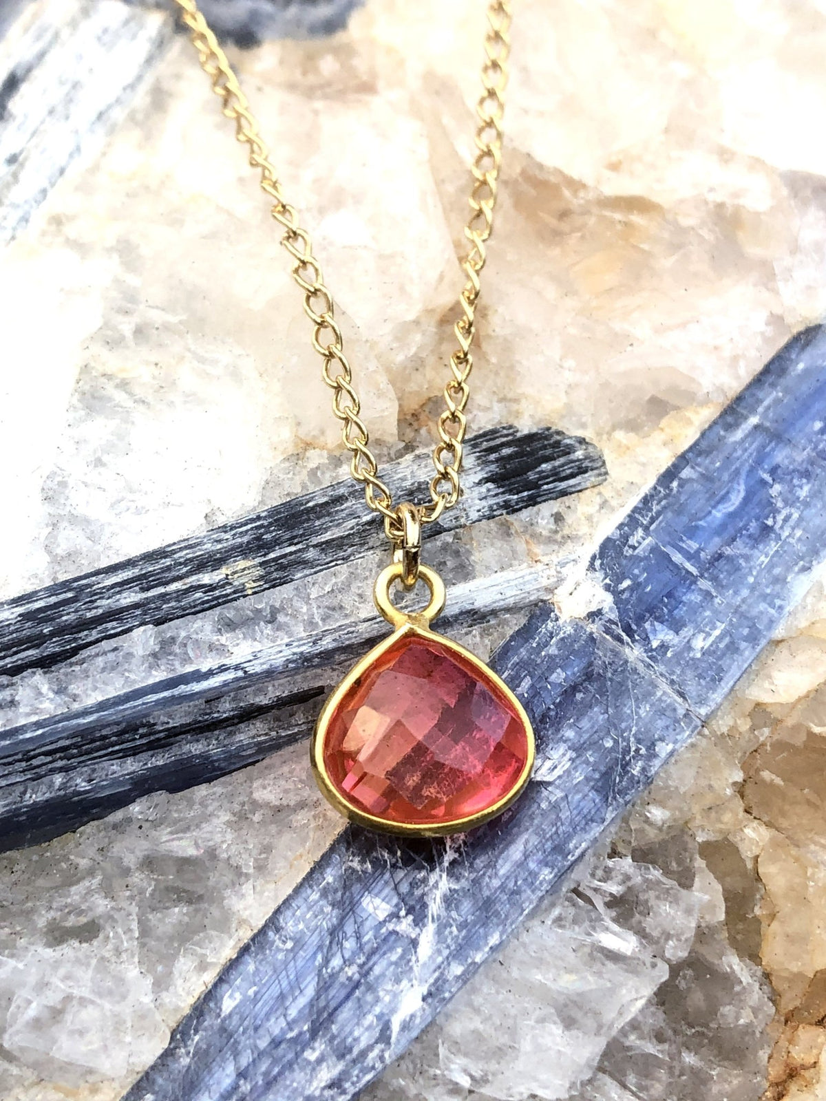 Pink and Coral Hydro Quartz Charm Necklace on Gold Chain by Sage Machado - The Sage Lifestyle