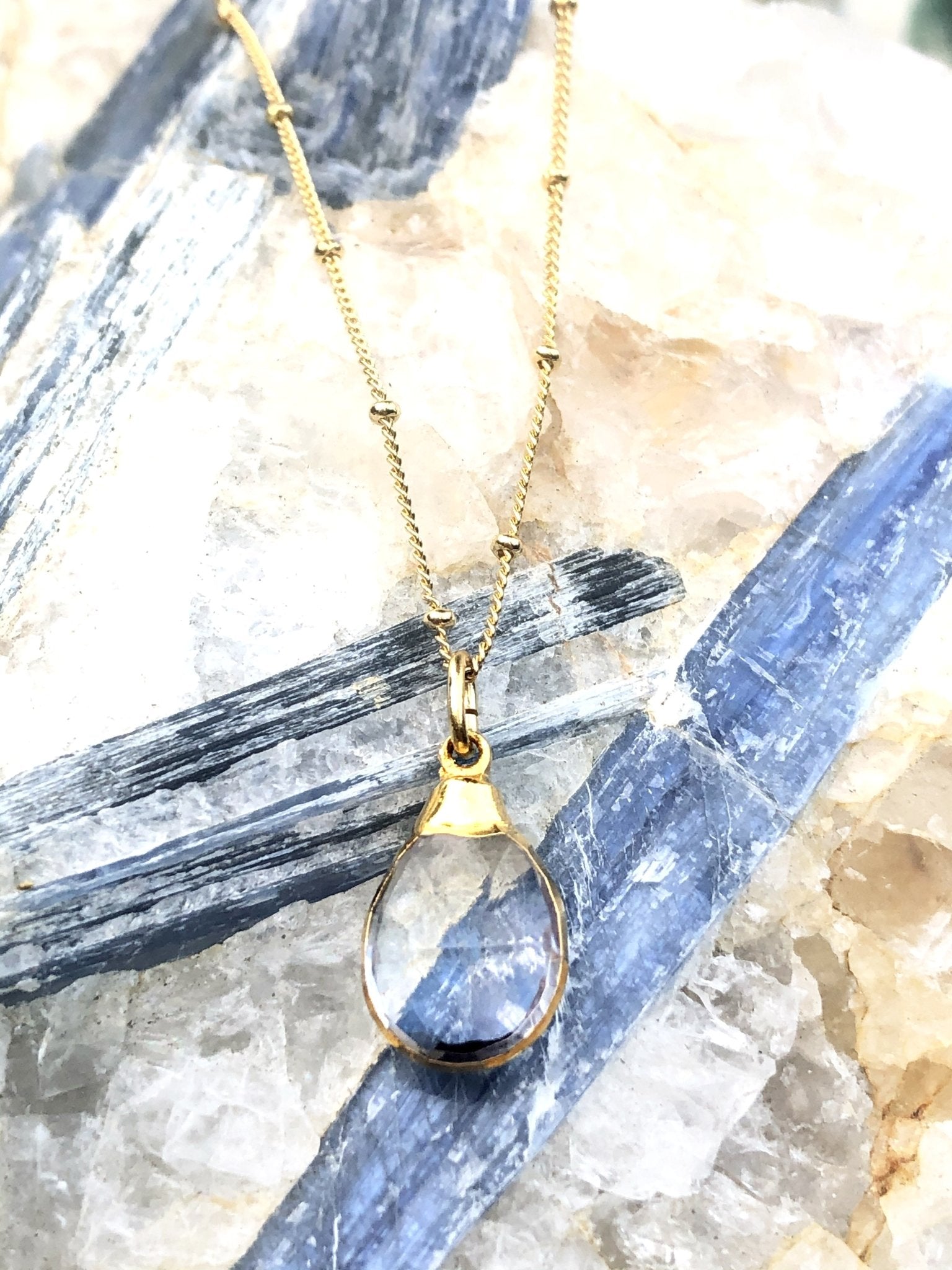 Quartz Crystal Teardrop Necklace on Gold Chain by Sage Machado - The Sage Lifestyle