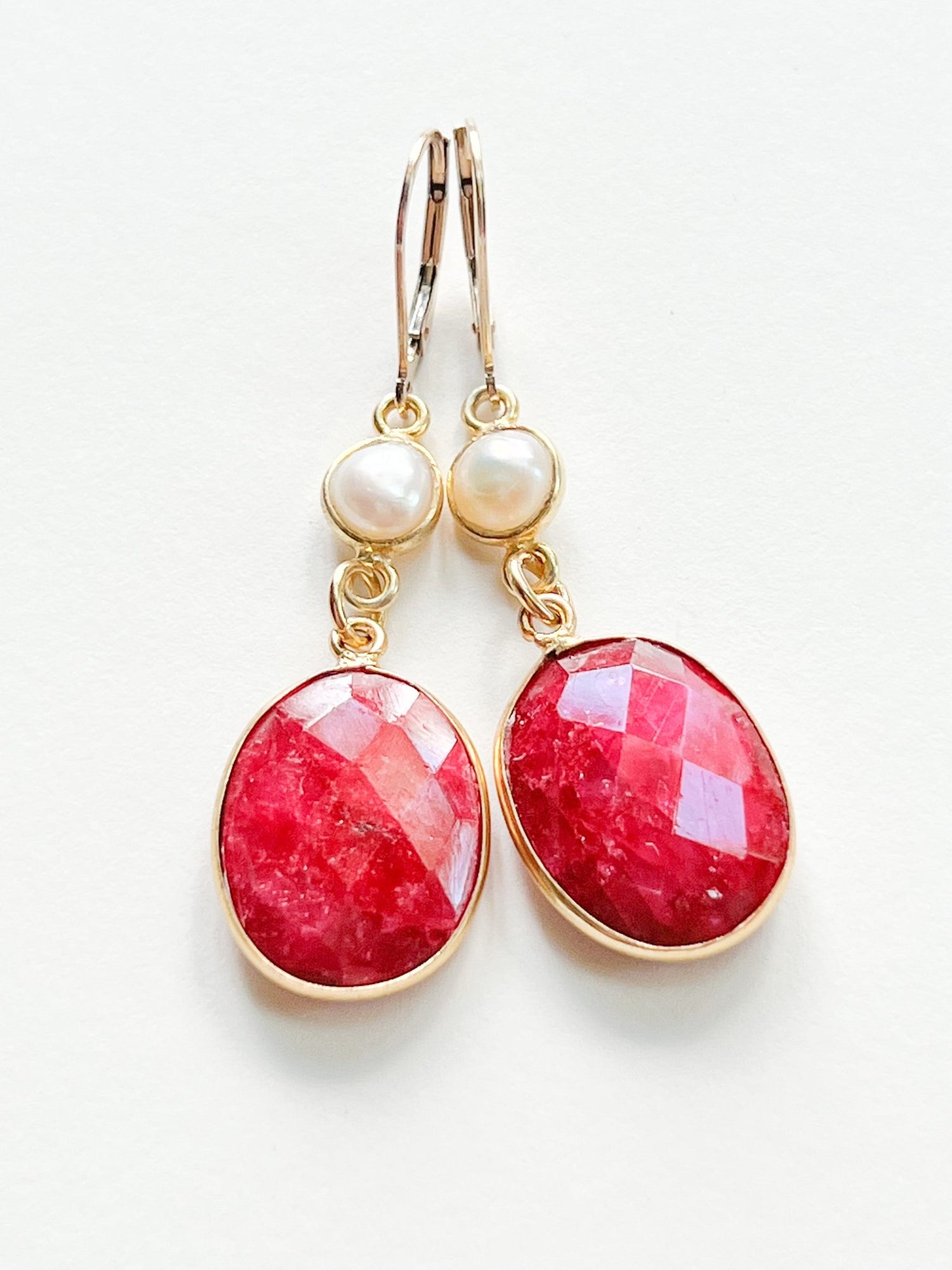 Raw Ruby Large Oval Drop Gold Earrings with Freshwater Pearls by Sage Machado - The Sage Lifestyle