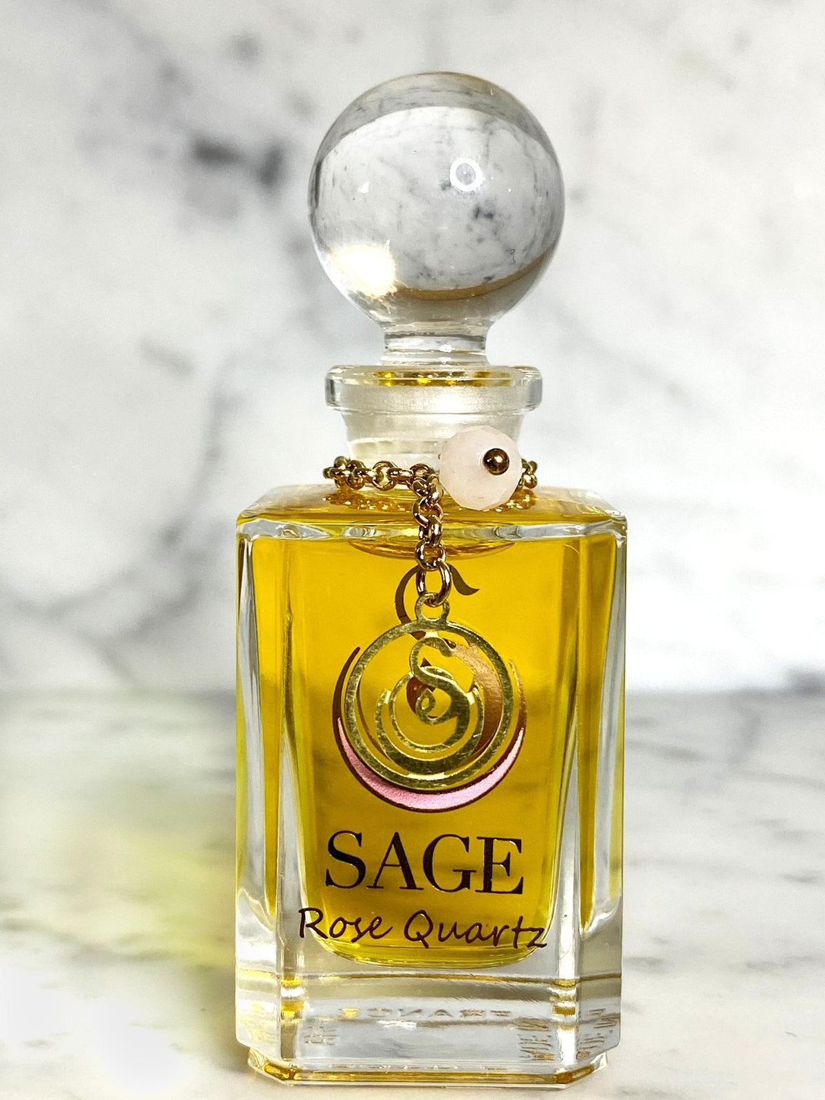1/2 oz Sage Rose Quartz Perfume Oil Vanity Bottle with gemstones, Floral, Gender Neutral, Vegan, Cruelty free scent