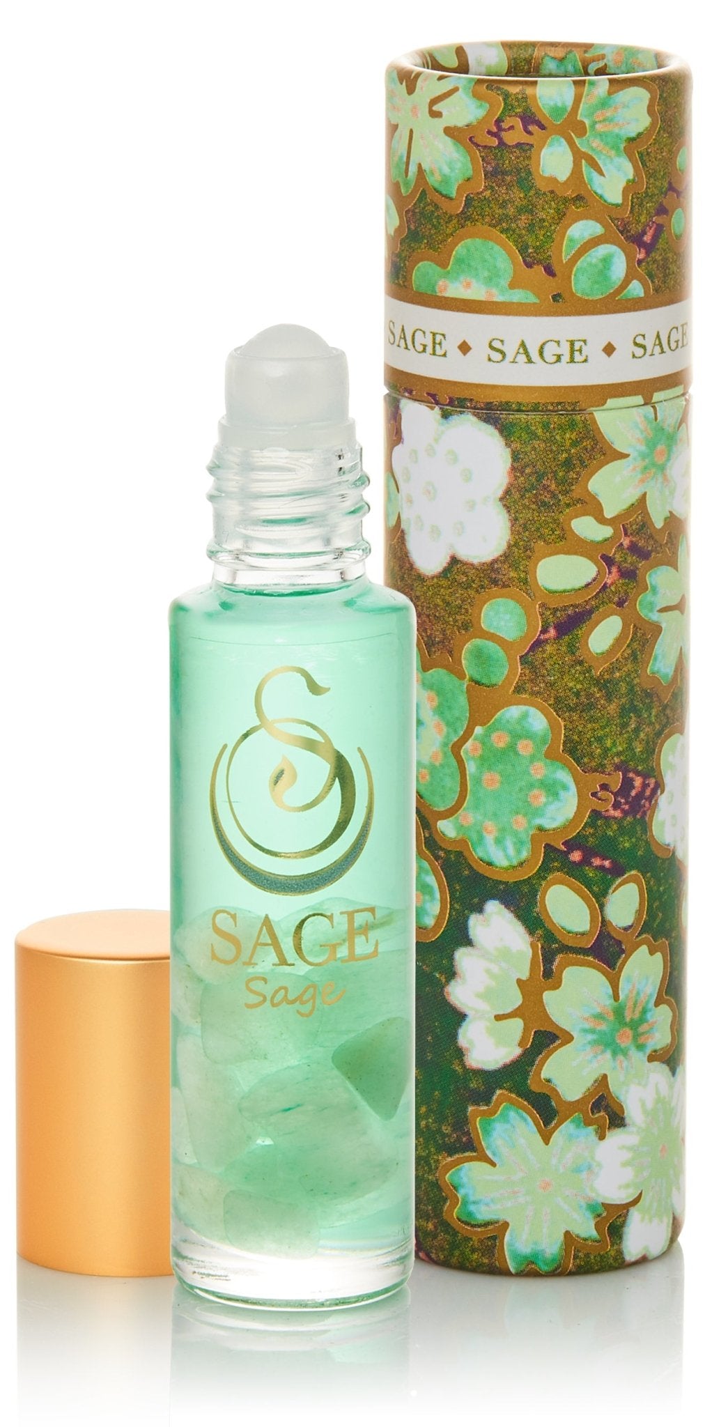 1/4 oz roll on Sage Perfume Oil by Sage with gemstones in reusable box, fresh, Gender-Neutral, Vegan, Cruelty free fragrance