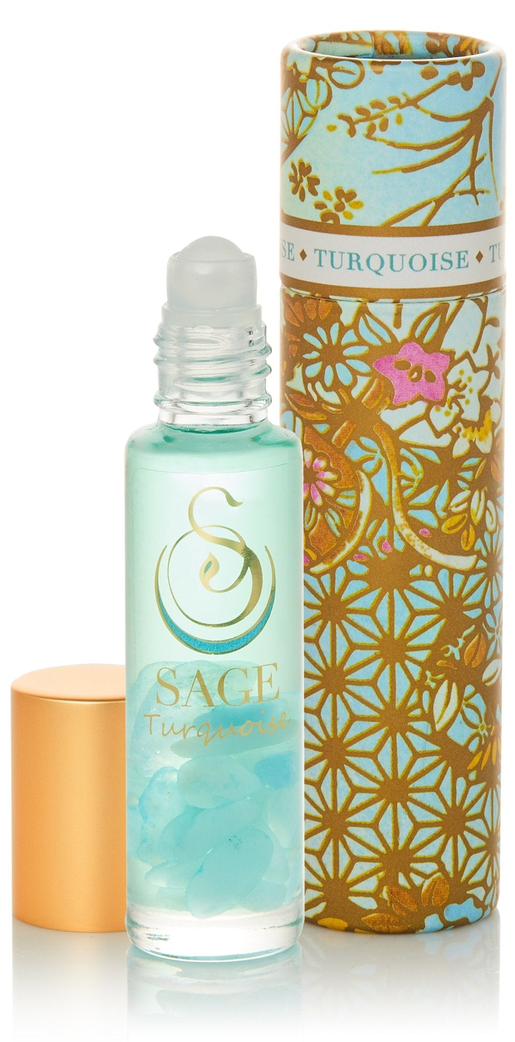 1/4 oz roll on Sage Turquoise Perfume Oil with gemstones in reusable box, Marine, Gender Neutral, Vegan, Cruelty free scent