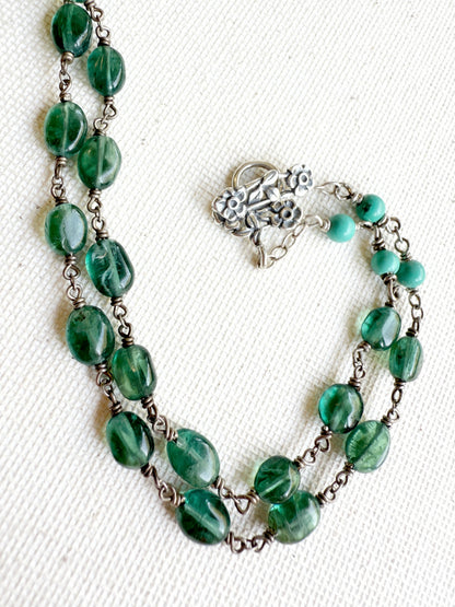 One of a Kind Vintage Arizona Turquoise, Sterling Silver and Apatite Necklace by Sage Machado