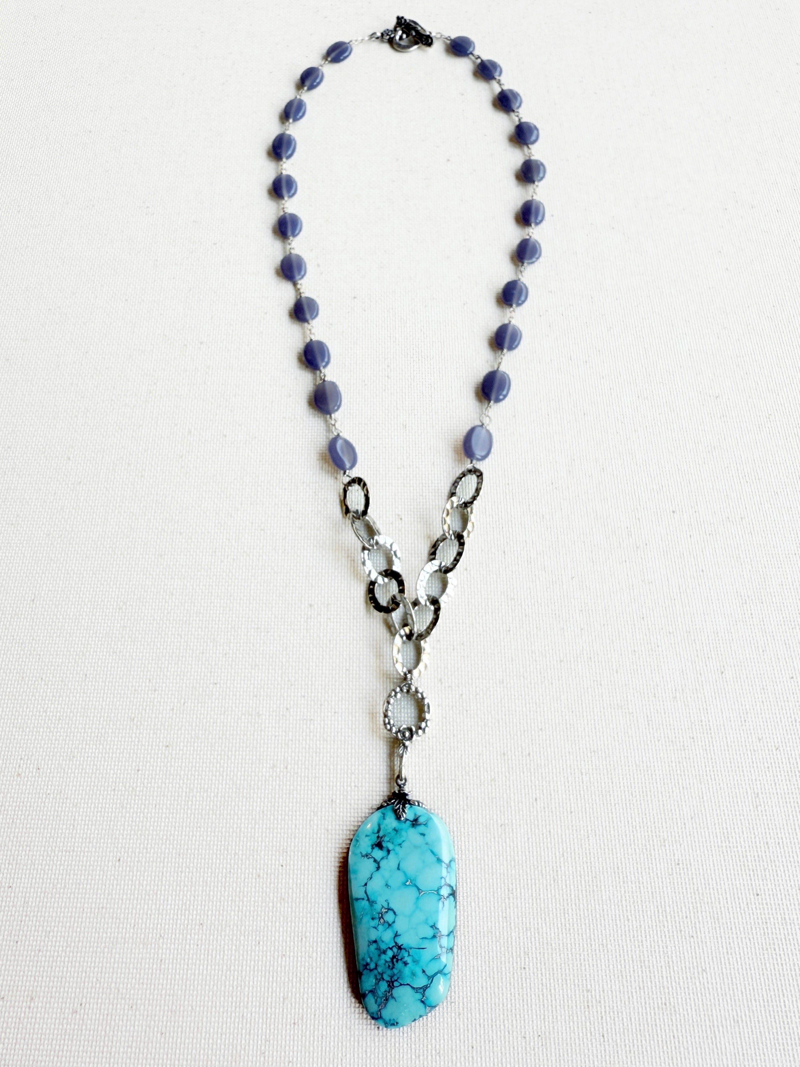 One of a Kind Vintage Arizona Turquoise, Sterling Silver and Blue Onyx Necklace by Sage Machado