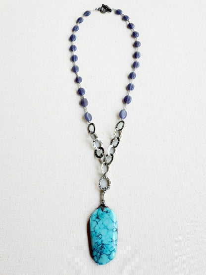 One of a Kind Vintage Arizona Turquoise, Sterling Silver and Blue Onyx Necklace by Sage Machado