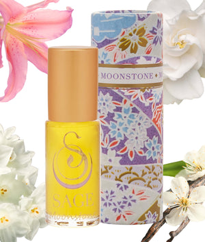 1/8 oz roll on Sage Moonstone Perfume Oil in reusable box, light floral, Gender Neutral ,Vegan, Cruelty free scent