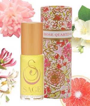 1/8 oz roll on Sage Rose Quartz Perfume Oil in reusable box, light floral, Gender Neutral, Vegan, Cruelty free fragrance