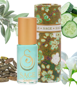 1/8 oz roll on Sage Perfume Oil by Sage Machado in reusable box, fresh, Gender-Neutral Vegan, Cruelty free fragrance