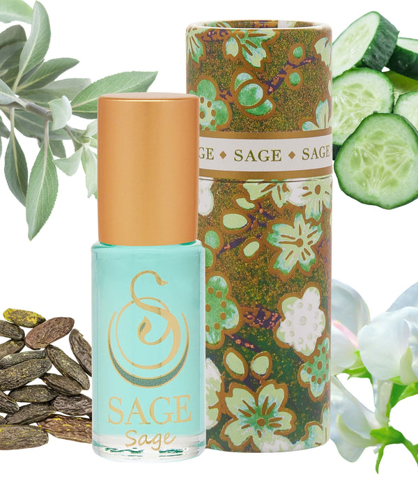 1/8 oz roll on Sage Perfume Oil by Sage Machado in reusable box, fresh, Gender-Neutral Vegan, Cruelty free fragrance