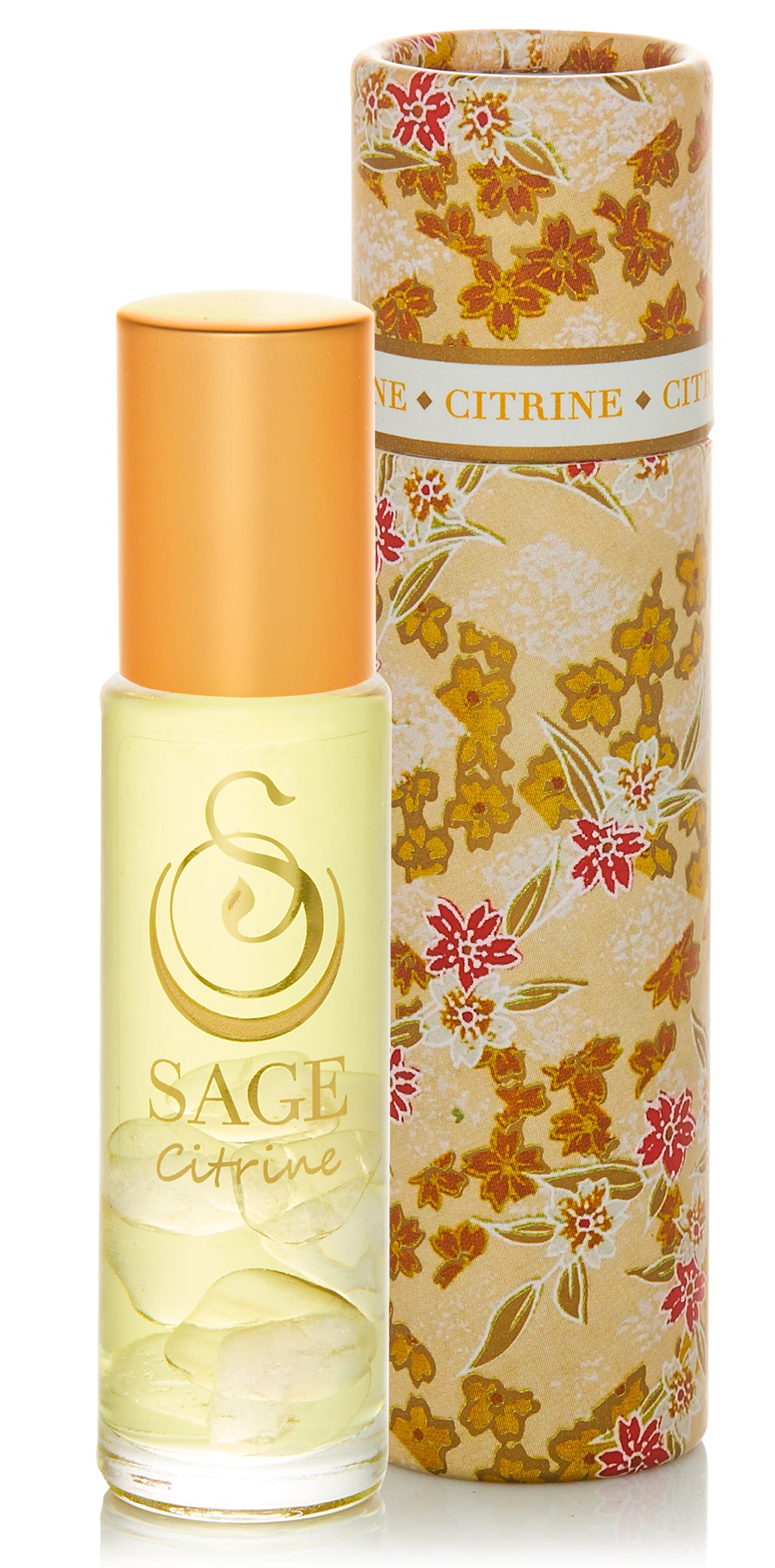 1/4 oz roll on Sage Citrine Perfume Oil with gemstones in reusable box, fruity Gender-Neutral, Vegan, Cruelty free scent