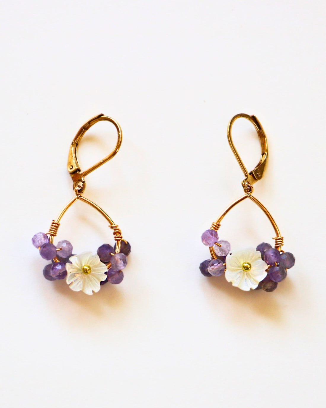 Amethyst and Mother of Pearl Charmed Cluster Gold Earrings by Sage Machado - The Sage Lifestyle