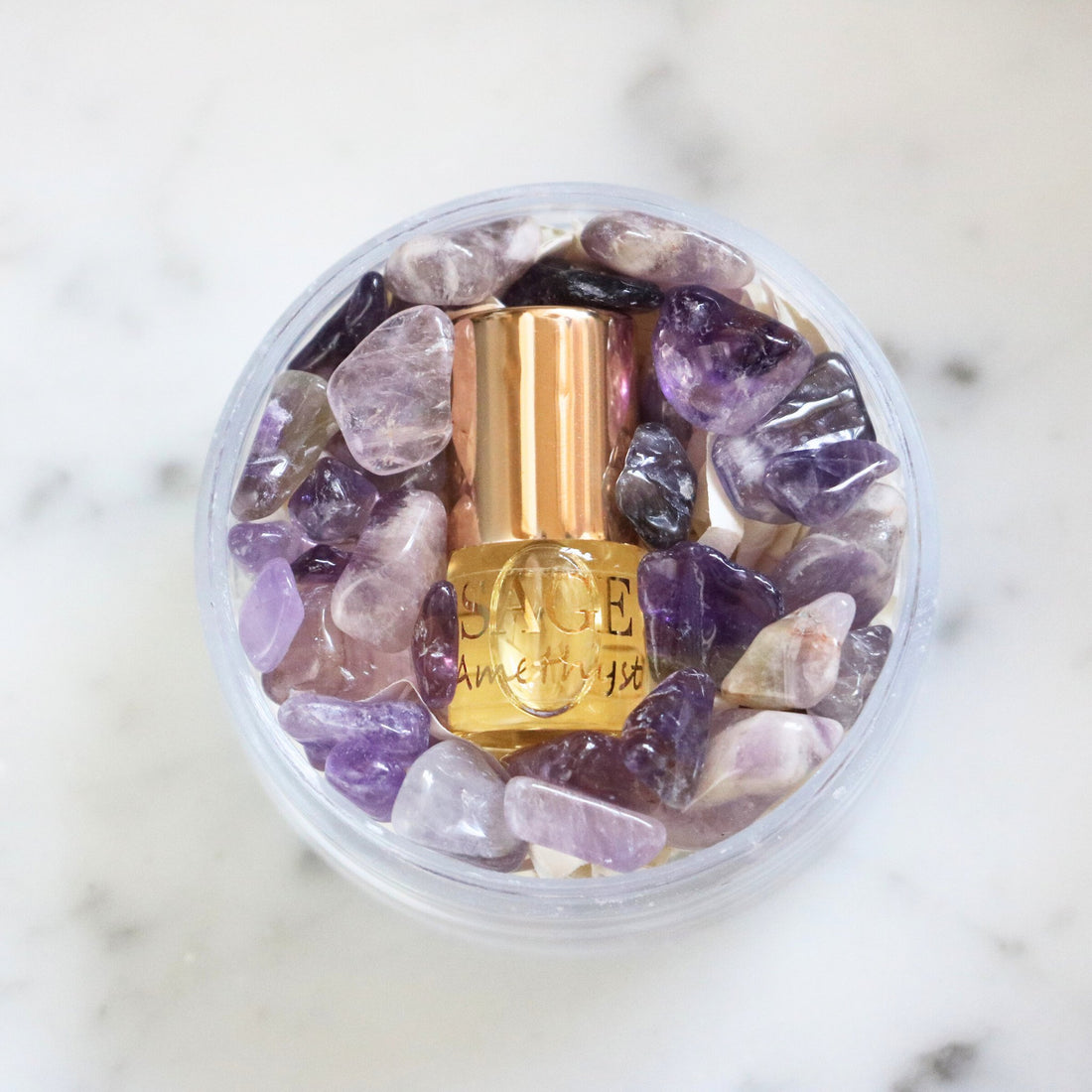 .03 oz Mini Roll on Amethyst Perfume Oil  by Sage with gemstones, light floral, Gender Neutral  Vegan, Cruelty Free fragrance