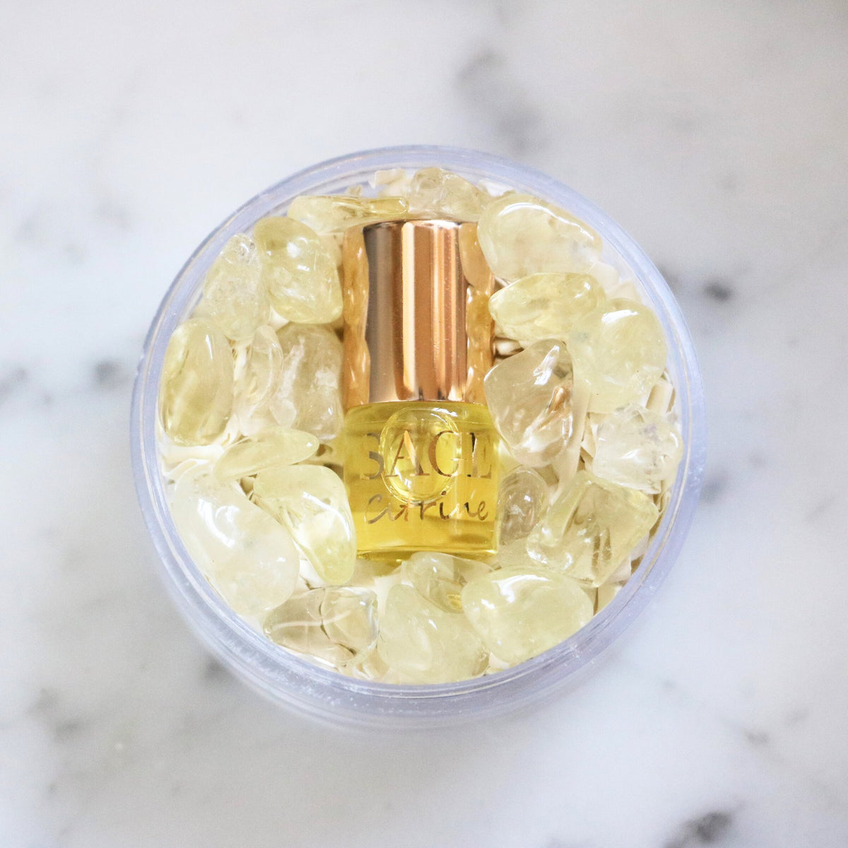 .03 oz Mini Roll on Citrine Perfume Oil by Sage with gemstones, Fruity, Gender Neutral Vegan, Cruelty Free travel size scent