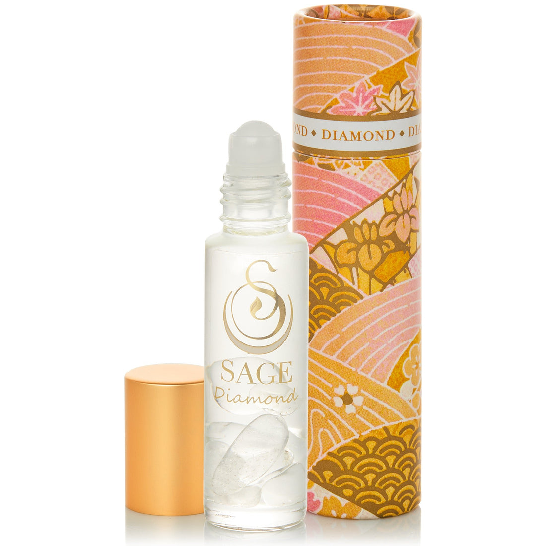 1/4 oz roll-on Sage Diamond Perfume Oil with gemstones, reusable box, subtle, gender neutral, vegan, cruelty-free fragrance