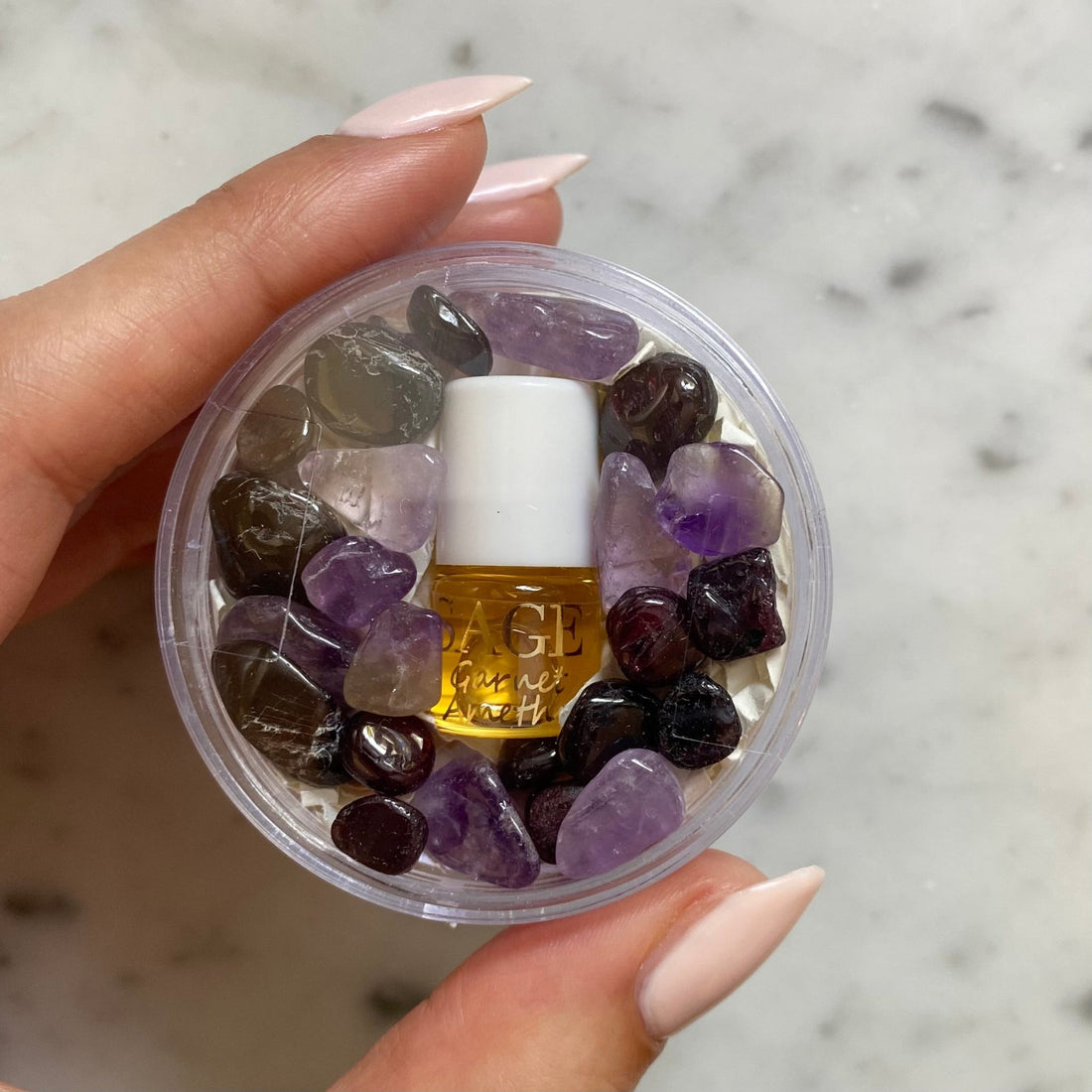 Garnet &amp; Amethyst Blend Perfume Oil Concentrate Mini Rollie with Gemstones by Sage - The Sage Lifestyle