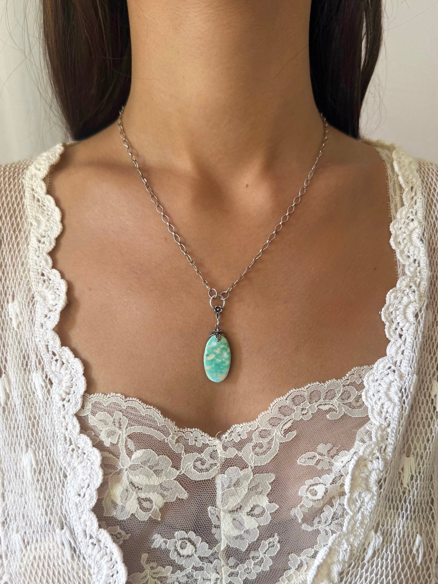 One of a Kind Vintage Arizona Turquoise and Sterling Silver Necklace by Sage Machado - The Sage Lifestyle