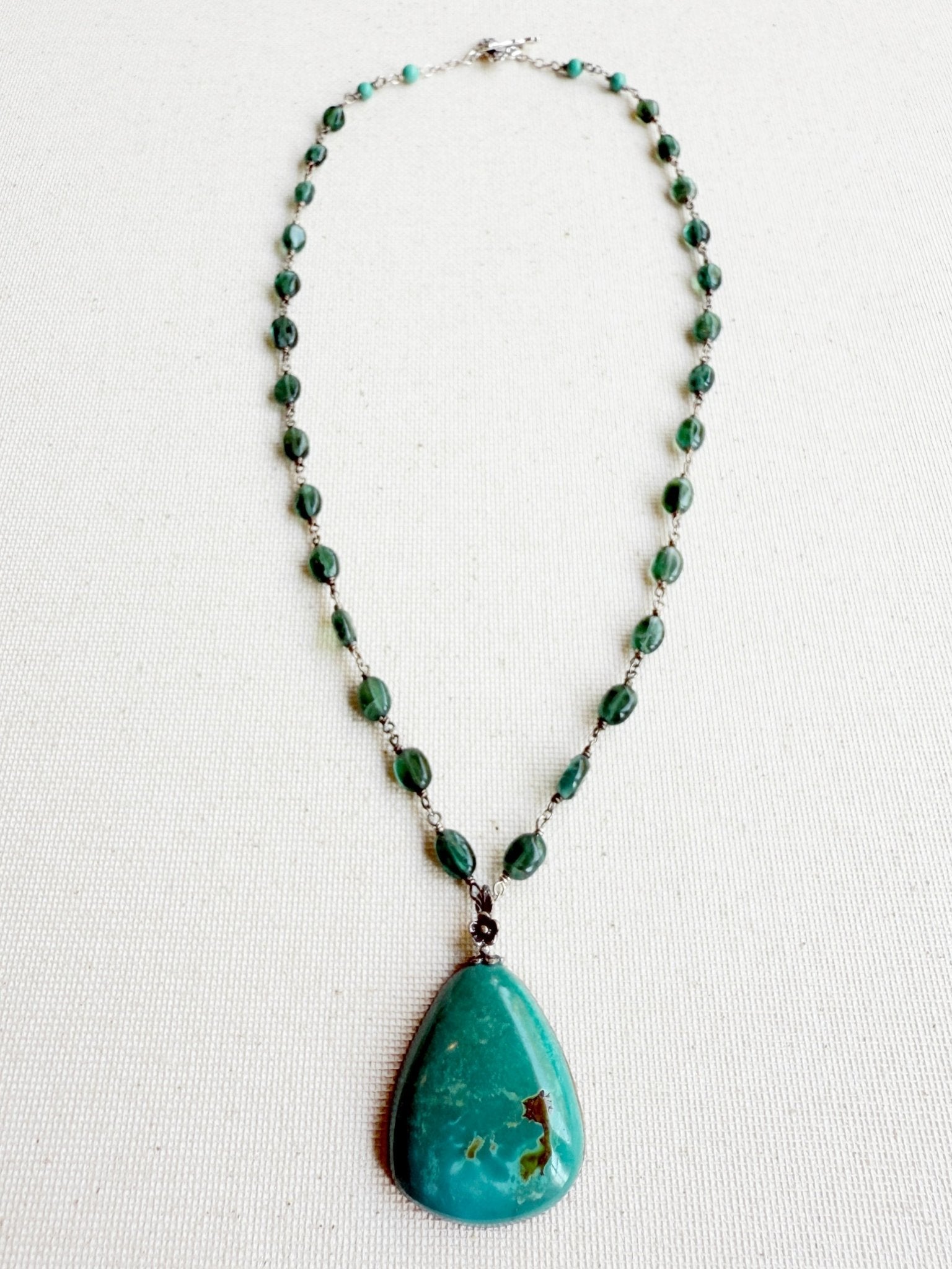 One of a Kind Vintage Arizona Turquoise, Sterling Silver and Apatite Necklace by Sage Machado - The Sage Lifestyle