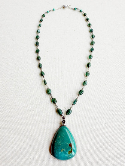 One of a Kind Vintage Arizona Turquoise, Sterling Silver and Apatite Necklace by Sage Machado - The Sage Lifestyle