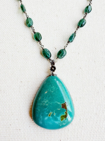 One of a Kind Vintage Arizona Turquoise, Sterling Silver and Apatite Necklace by Sage Machado - The Sage Lifestyle