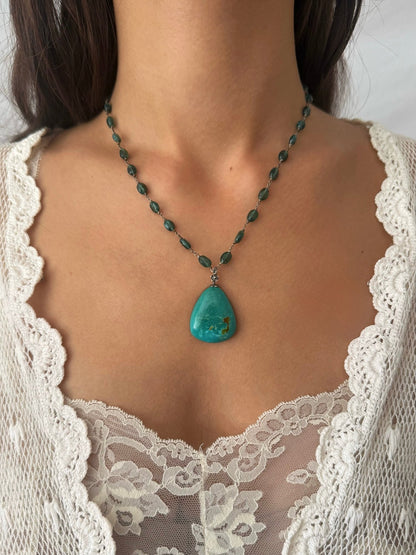One of a Kind Vintage Arizona Turquoise, Sterling Silver and Apatite Necklace by Sage Machado - The Sage Lifestyle