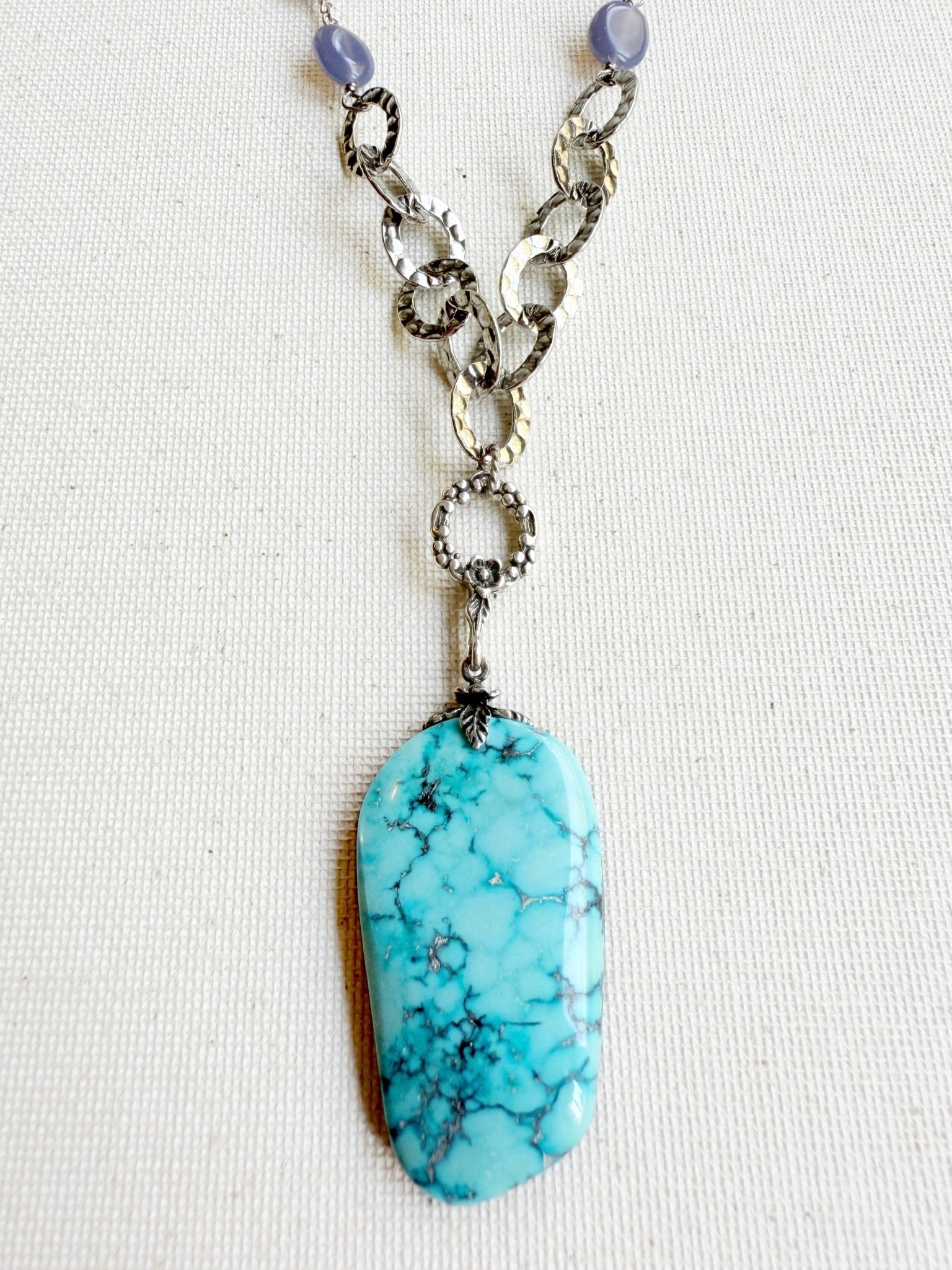 One of a Kind Vintage Arizona Turquoise, Sterling Silver and Blue Onyx Necklace by Sage Machado - The Sage Lifestyle