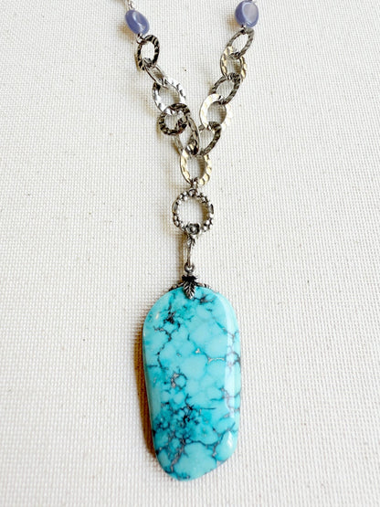 One of a Kind Vintage Arizona Turquoise, Sterling Silver and Blue Onyx Necklace by Sage Machado - The Sage Lifestyle