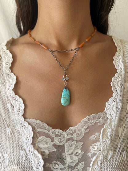 One of a Kind Vintage Arizona Turquoise, Sterling Silver and Carnelian Necklace by Sage Machado - The Sage Lifestyle