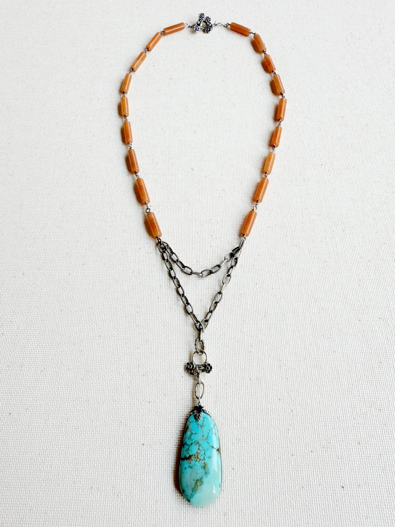 One of a Kind Vintage Arizona Turquoise, Sterling Silver and Carnelian Necklace by Sage Machado - The Sage Lifestyle