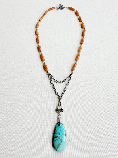 One of a Kind Vintage Arizona Turquoise, Sterling Silver and Carnelian Necklace by Sage Machado - The Sage Lifestyle
