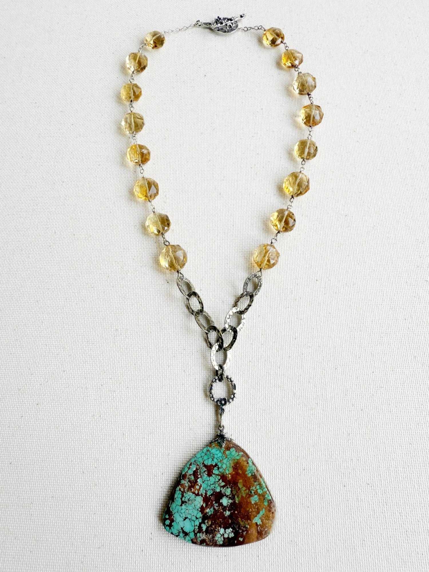 One of a Kind Vintage Arizona Turquoise, Sterling Silver and Citrine Necklace by Sage Machado - The Sage Lifestyle