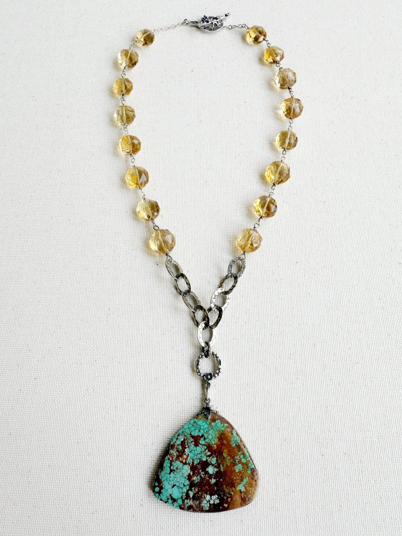 One of a Kind Vintage Arizona Turquoise, Sterling Silver and Citrine Necklace by Sage Machado - The Sage Lifestyle
