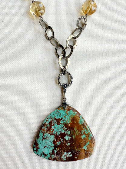 One of a Kind Vintage Arizona Turquoise, Sterling Silver and Citrine Necklace by Sage Machado - The Sage Lifestyle