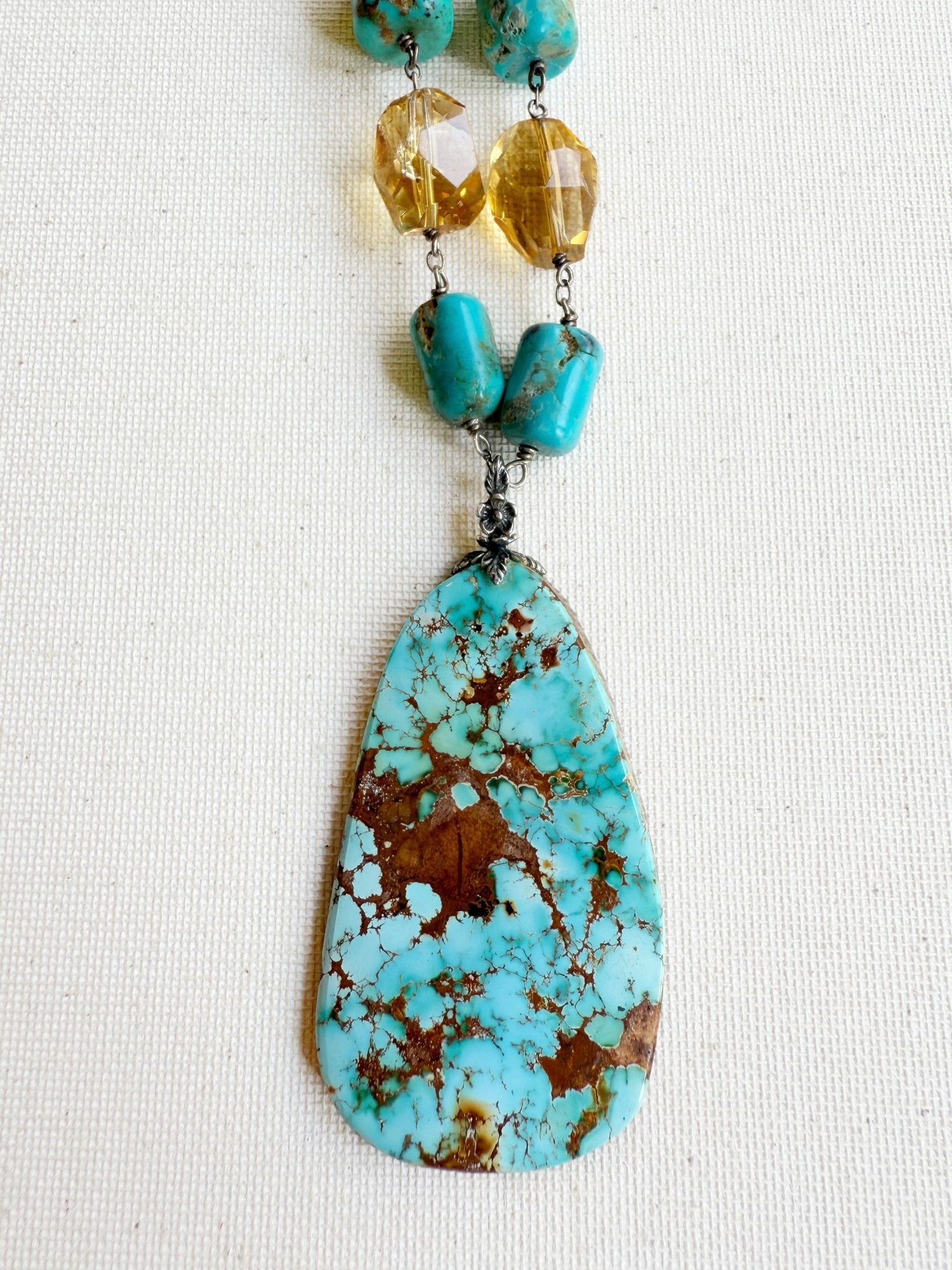 One of a Kind Vintage Arizona Turquoise, Sterling Silver and Citrine Necklace by Sage Machado - The Sage Lifestyle