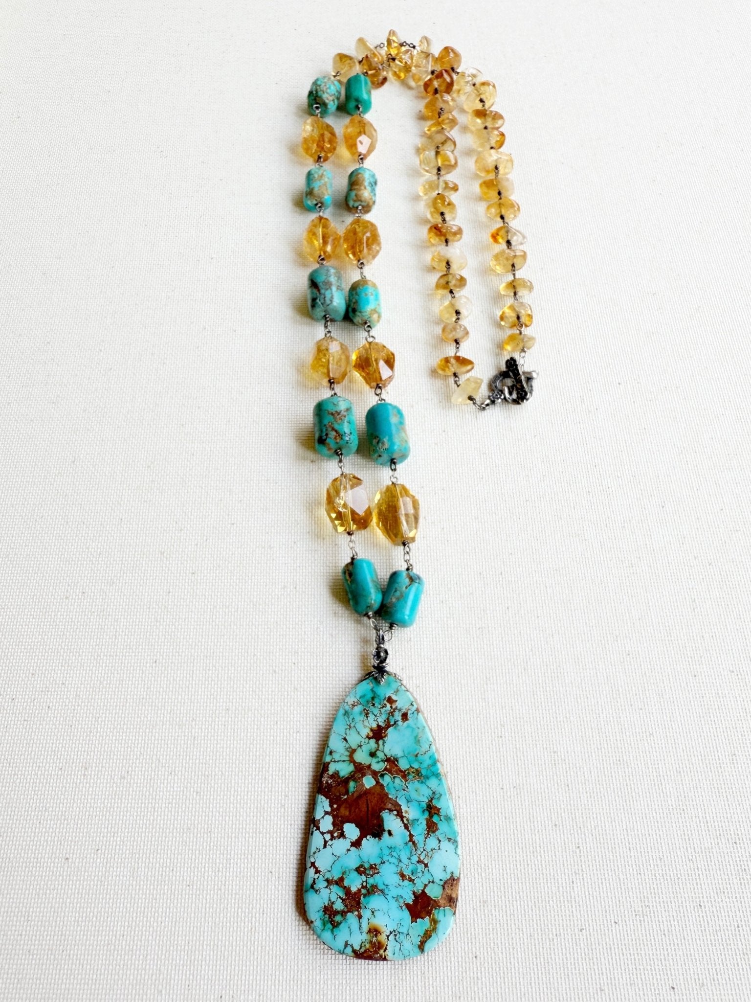 One of a Kind Vintage Arizona Turquoise, Sterling Silver and Citrine Necklace by Sage Machado - The Sage Lifestyle