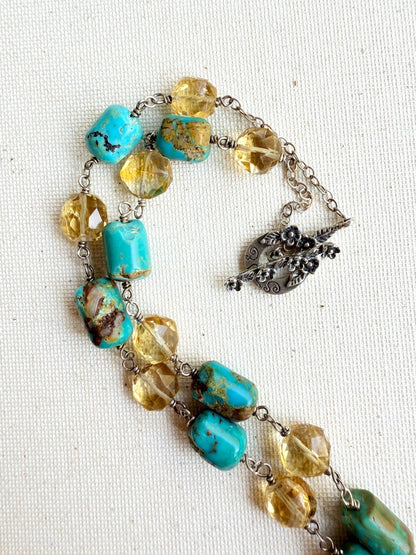 One of a Kind Vintage Arizona Turquoise, Sterling Silver and Citrine Necklace by Sage Machado - The Sage Lifestyle