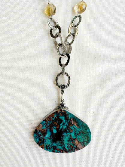 One of a Kind Vintage Arizona Turquoise, Sterling Silver and Citrine Necklace by Sage Machado - The Sage Lifestyle