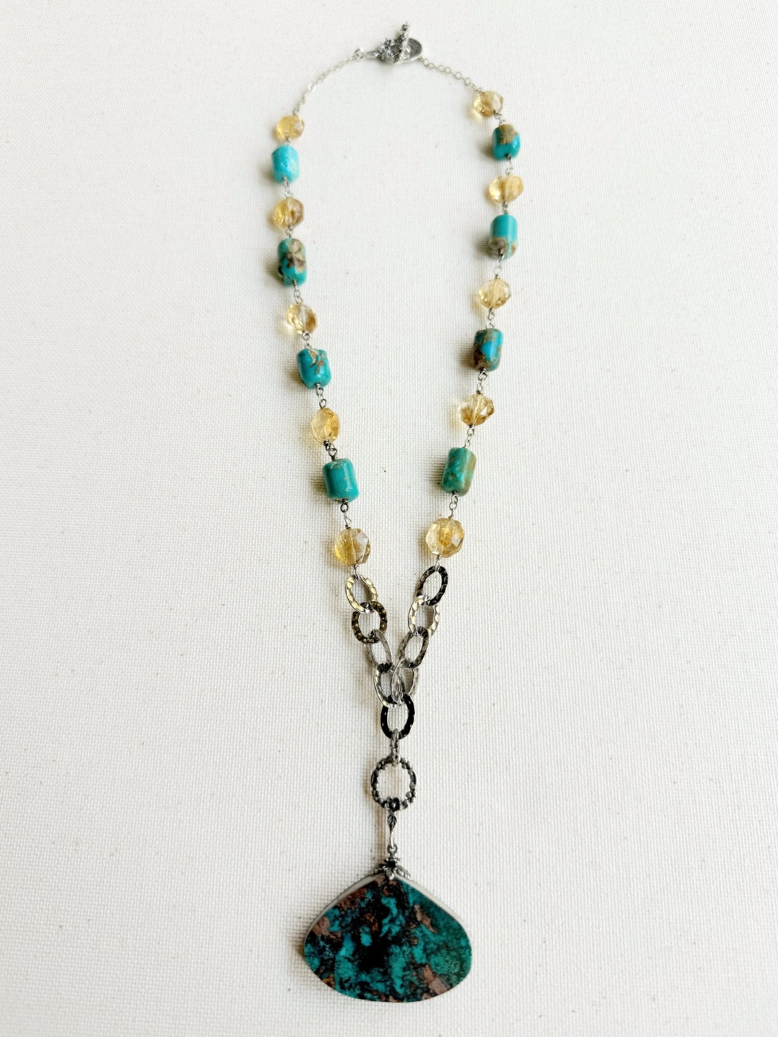 One of a Kind Vintage Arizona Turquoise, Sterling Silver and Citrine Necklace by Sage Machado - The Sage Lifestyle