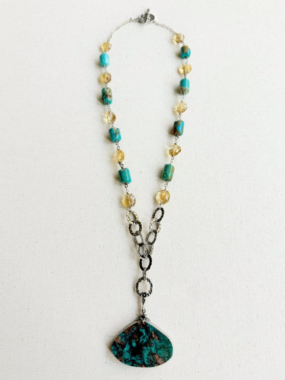 One of a Kind Vintage Arizona Turquoise, Sterling Silver and Citrine Necklace by Sage Machado - The Sage Lifestyle