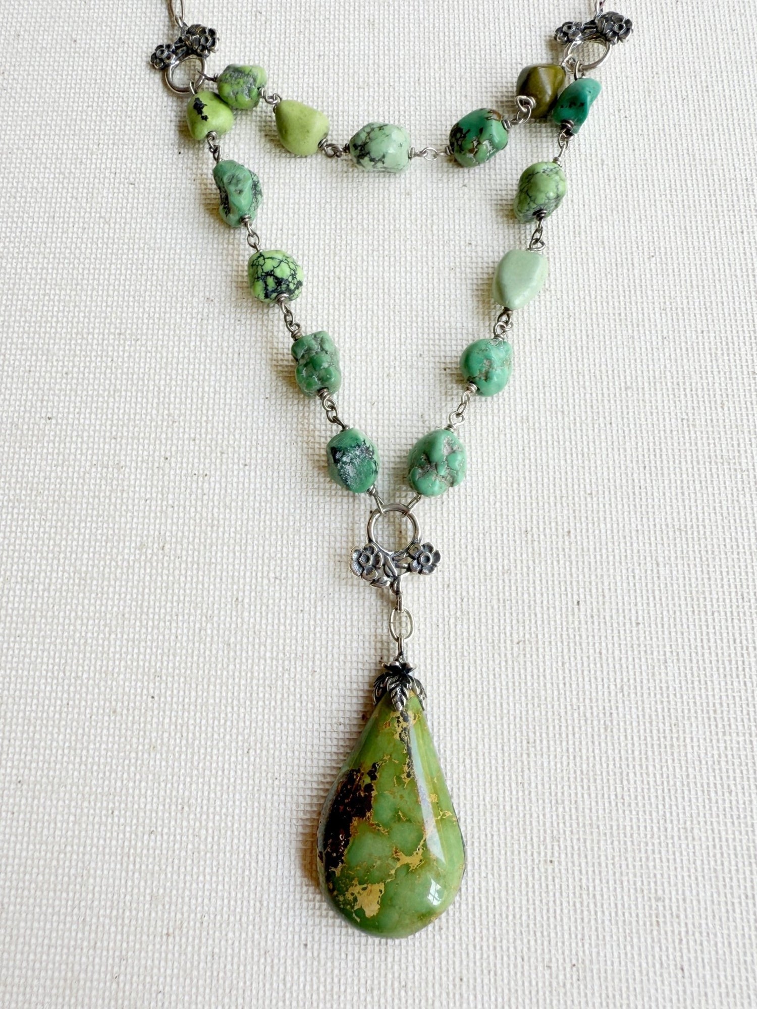 One of a Kind Vintage Arizona Turquoise, Sterling Silver and Gaspeite Necklace by Sage Machado - The Sage Lifestyle
