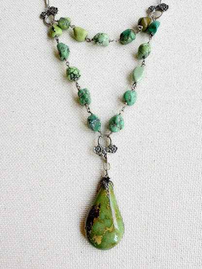 One of a Kind Vintage Arizona Turquoise, Sterling Silver and Gaspeite Necklace by Sage Machado - The Sage Lifestyle