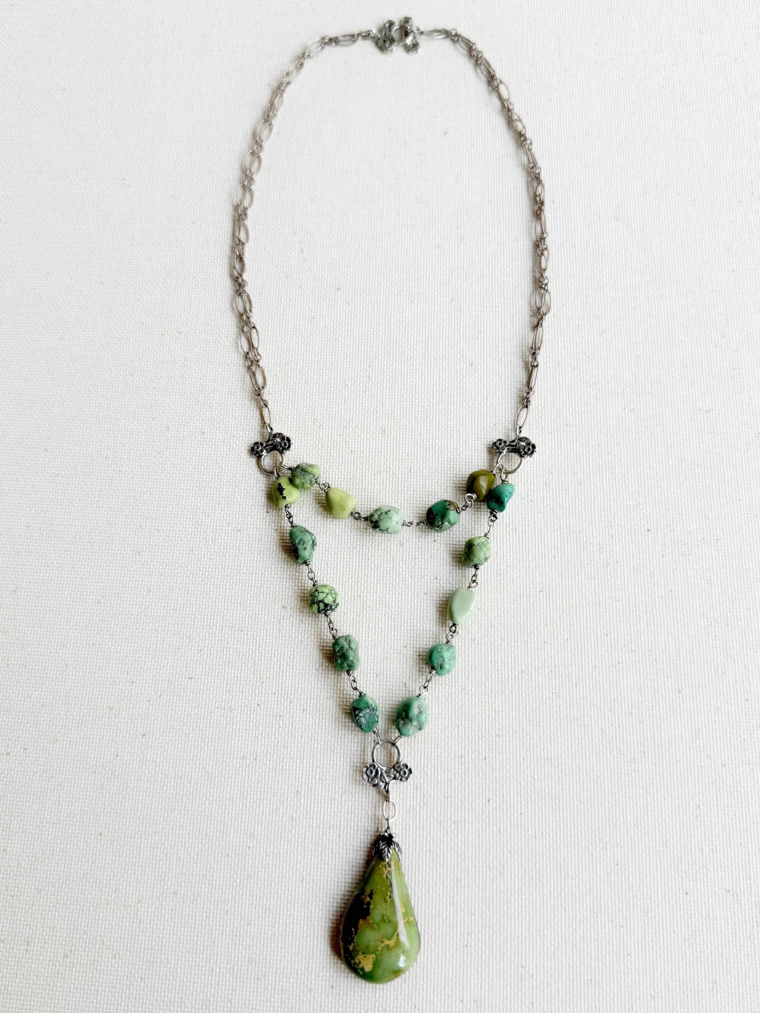 One of a Kind Vintage Arizona Turquoise, Sterling Silver and Gaspeite Necklace by Sage Machado - The Sage Lifestyle
