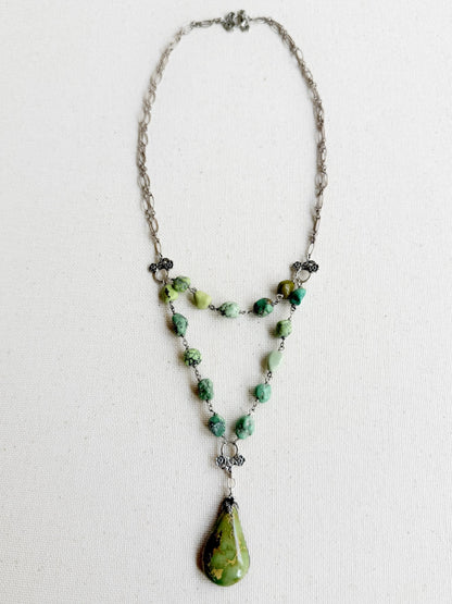 One of a Kind Vintage Arizona Turquoise, Sterling Silver and Gaspeite Necklace by Sage Machado - The Sage Lifestyle