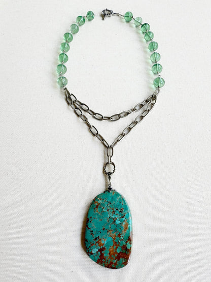 One of a Kind Vintage Arizona Turquoise, Sterling Silver and Green Fluorite Necklace by Sage Machado - The Sage Lifestyle