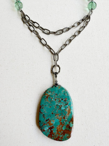 One of a Kind Vintage Arizona Turquoise, Sterling Silver and Green Fluorite Necklace by Sage Machado - The Sage Lifestyle