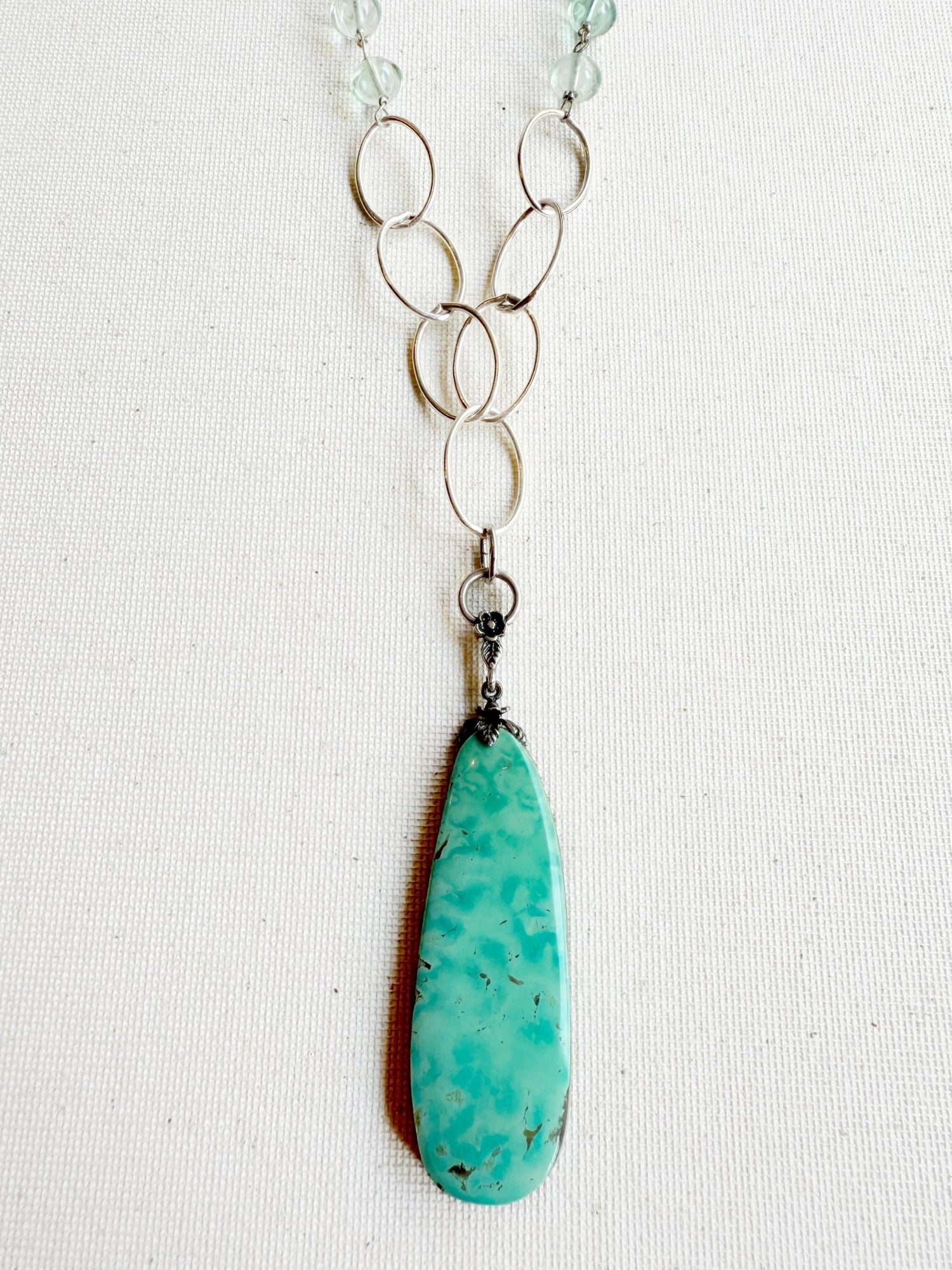 One of a Kind Vintage Arizona Turquoise, Sterling Silver and Green Fluorite Necklace by Sage Machado - The Sage Lifestyle